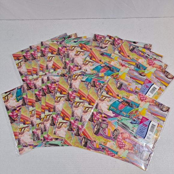 Vintage Hallmark Wrapping Paper Racing Cars Gift Wrap Lot of 27 NIP - Picture 10 of 10